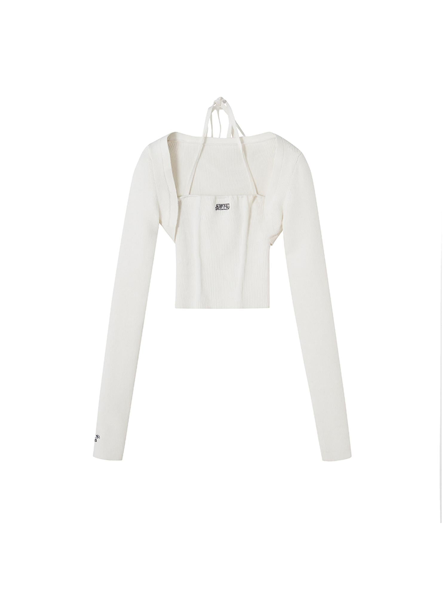 SweetChilling Sexy Knit Tube Top Set With Lace-Up Neckline & Sleeves - Bodysuit