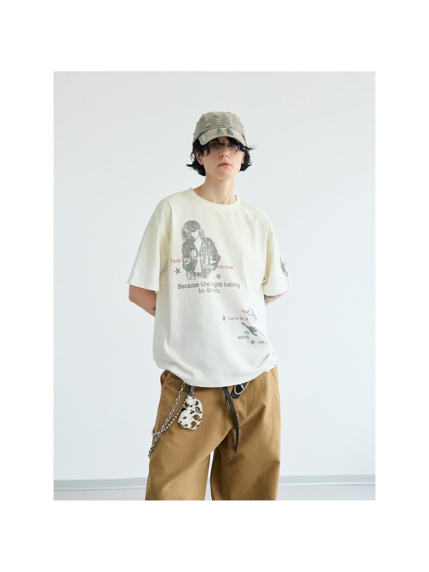 Peoplesense Unisex Vintage Oversized Tee With Gradient Print