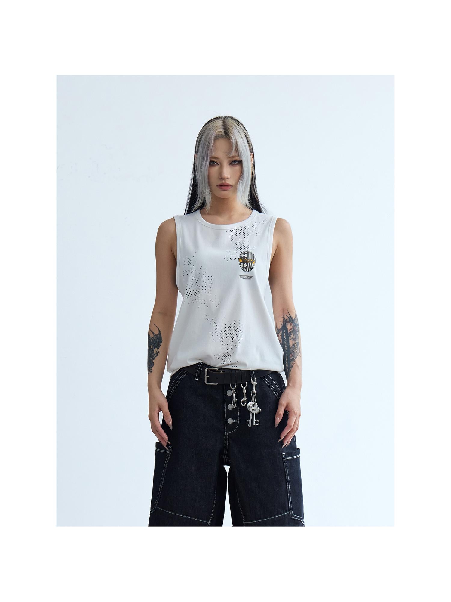 Peoplesense Retro Sleeveless Vintage Vest With Water Slurry Print