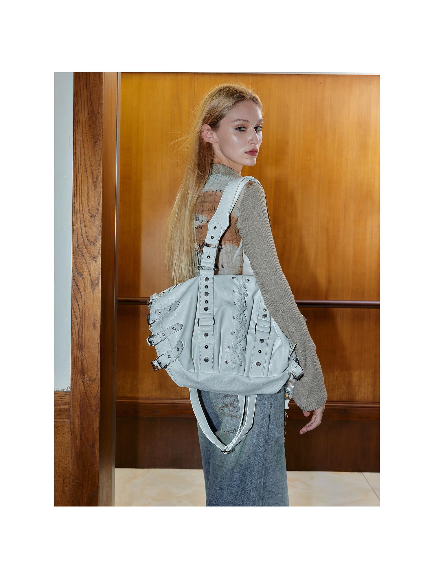 2th Desire Punk Studded Strapped Large Tote Bag Shoulder Crossbody Bag