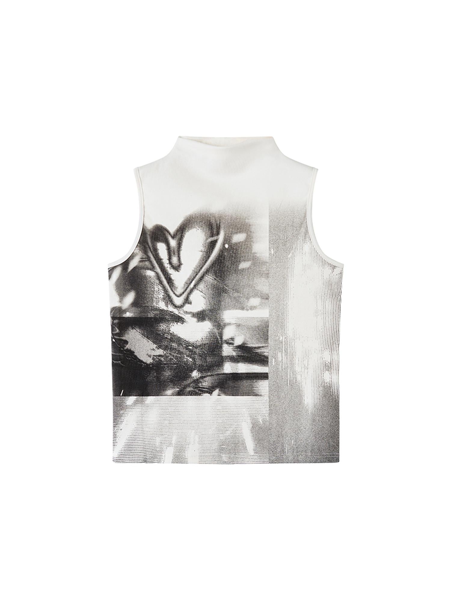atrandom Sleeveless High Neck Graphic T-Shirt