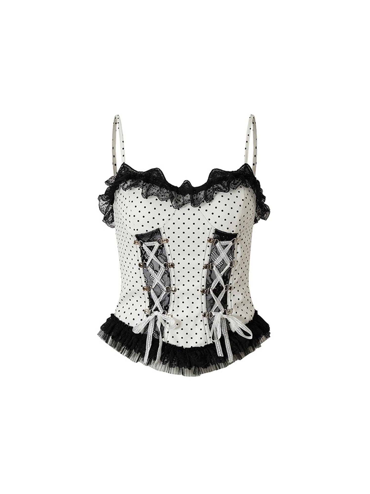 NO ROMANCE Dark Punk Lace Dot Corset Bustier Gothic Off Shoulder Top