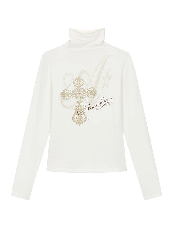 Winter First Snow Print Slim High Neck Long Sleeve T-Shirt