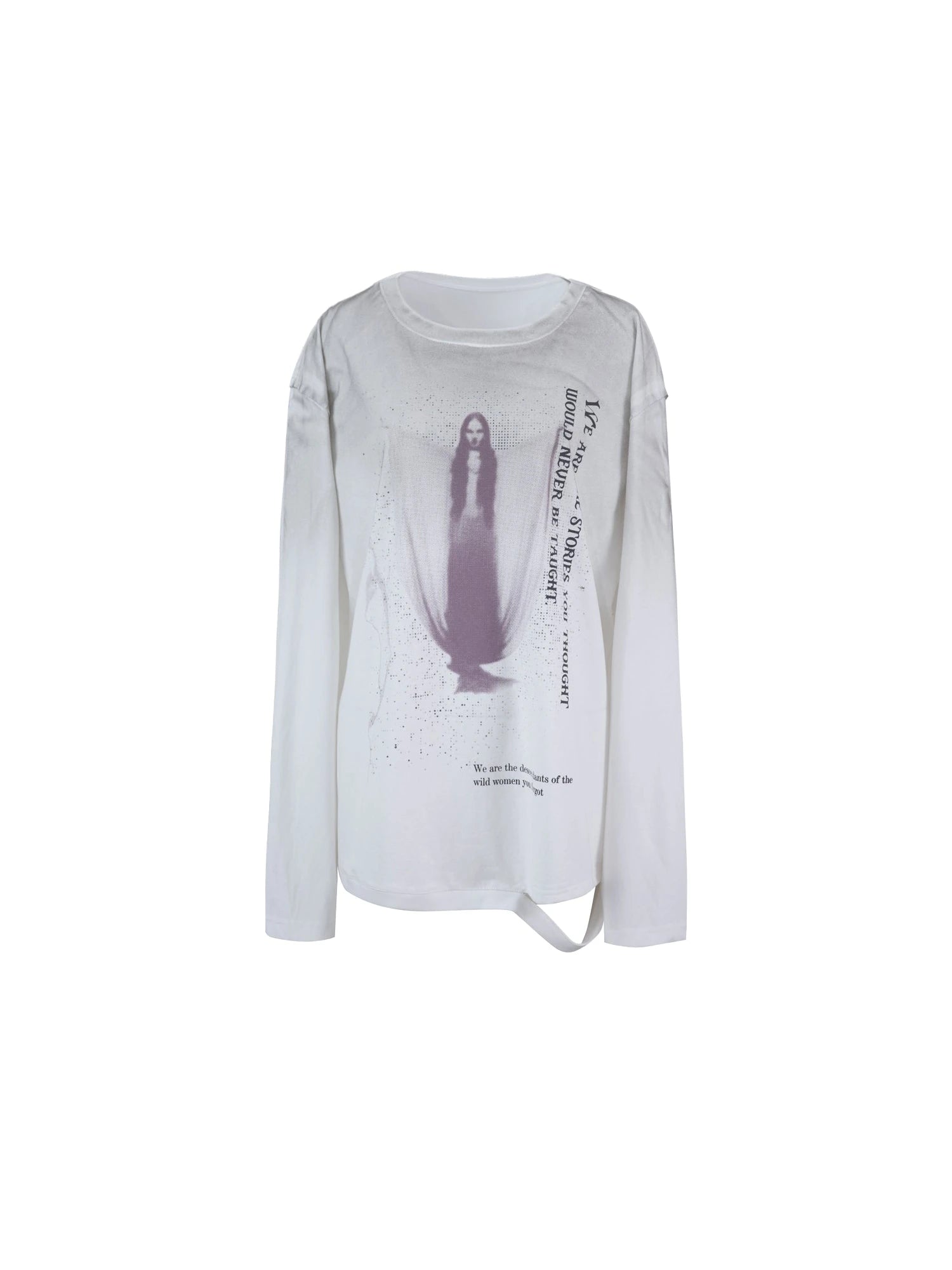 Vintage Distressed Print Basic Round Neck Long Sleeve T-Shirt