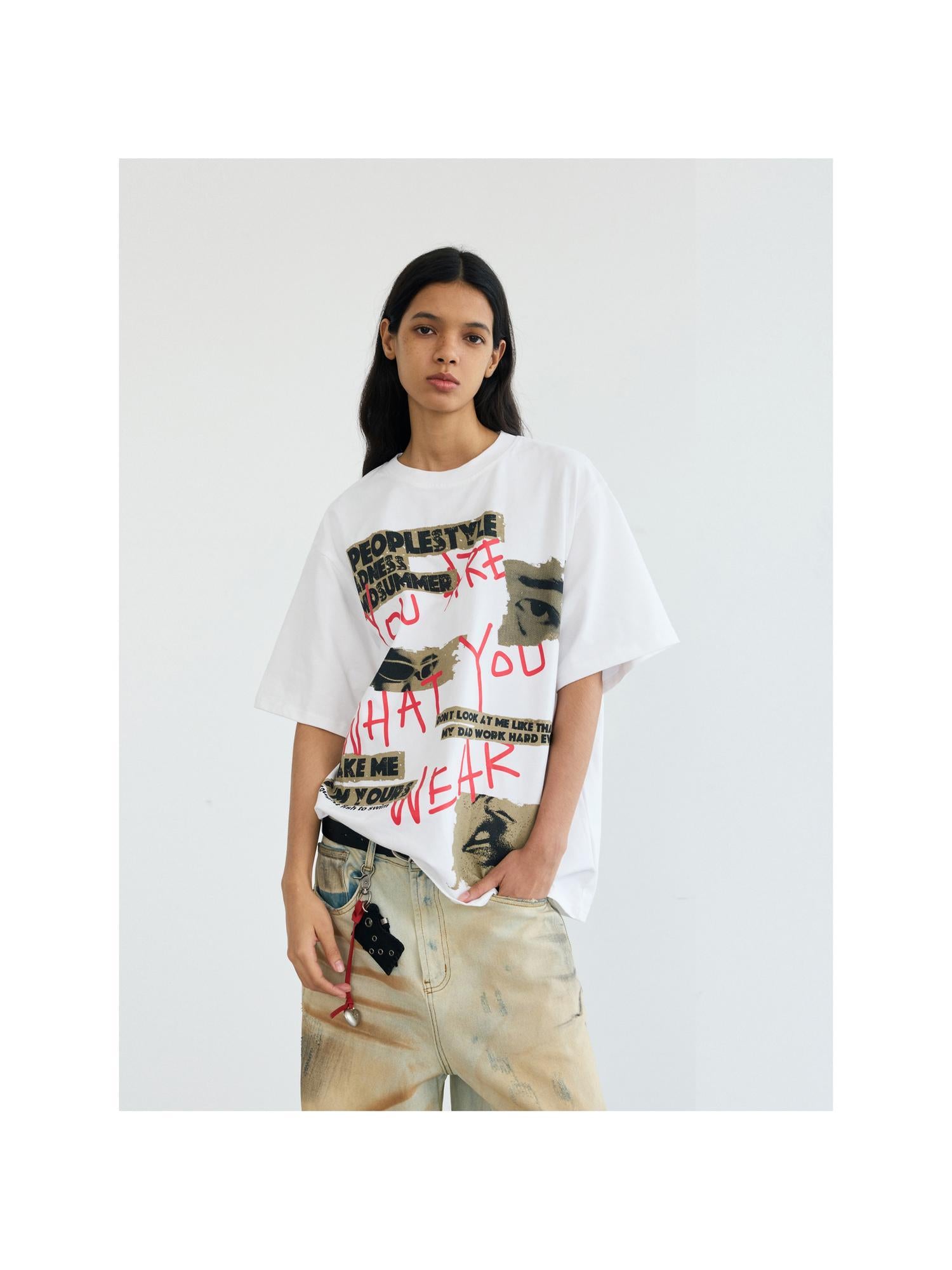 Peoplesense Creative Graffiti Lettering Oversized Tee