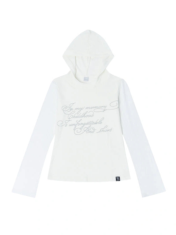 Slim Fit Hooded Round Neck Printed Patchwork T-Shirt