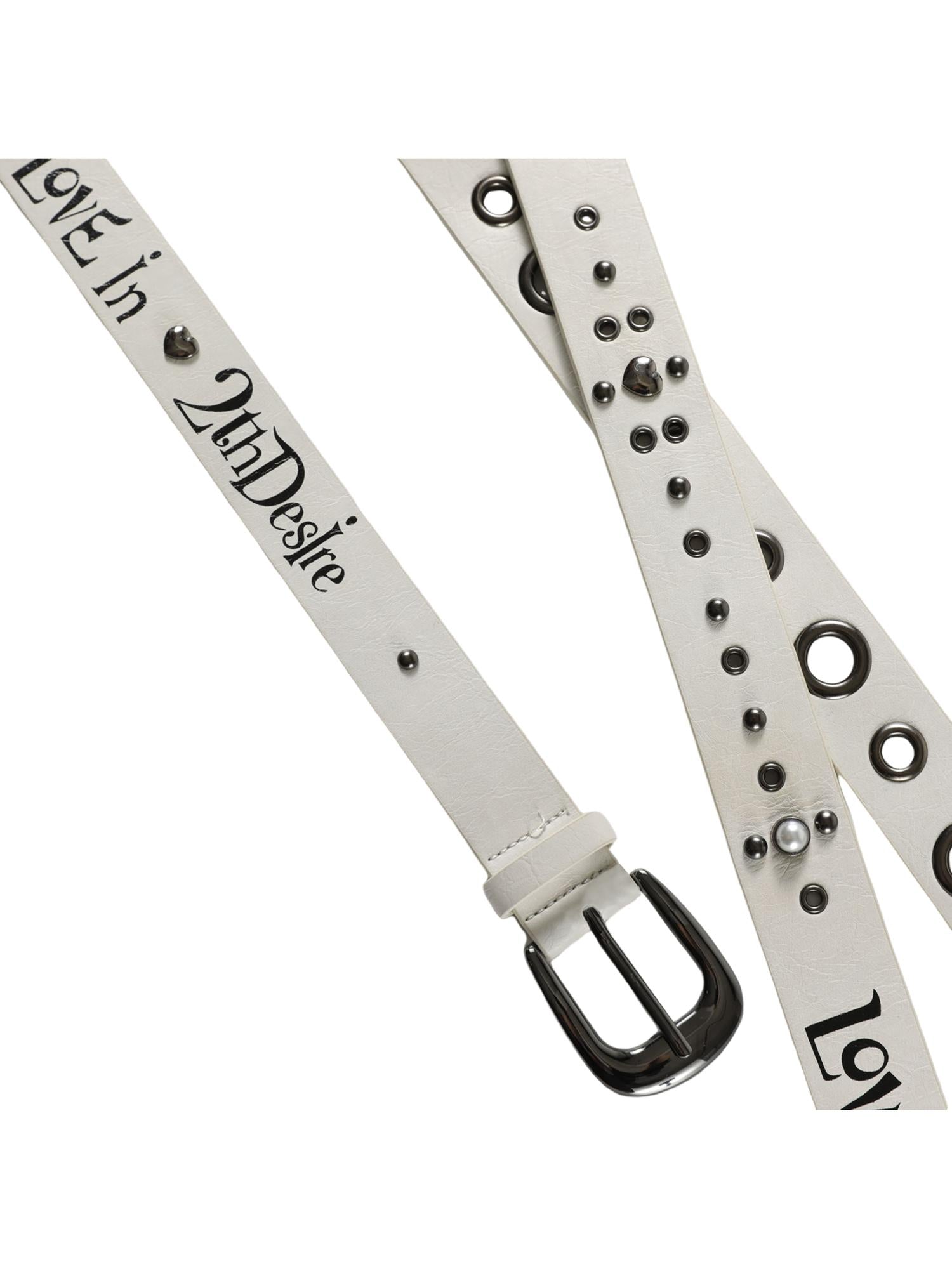 2th Desire Punk Colorblock Letter Print Suede Belt With Studs Hardware