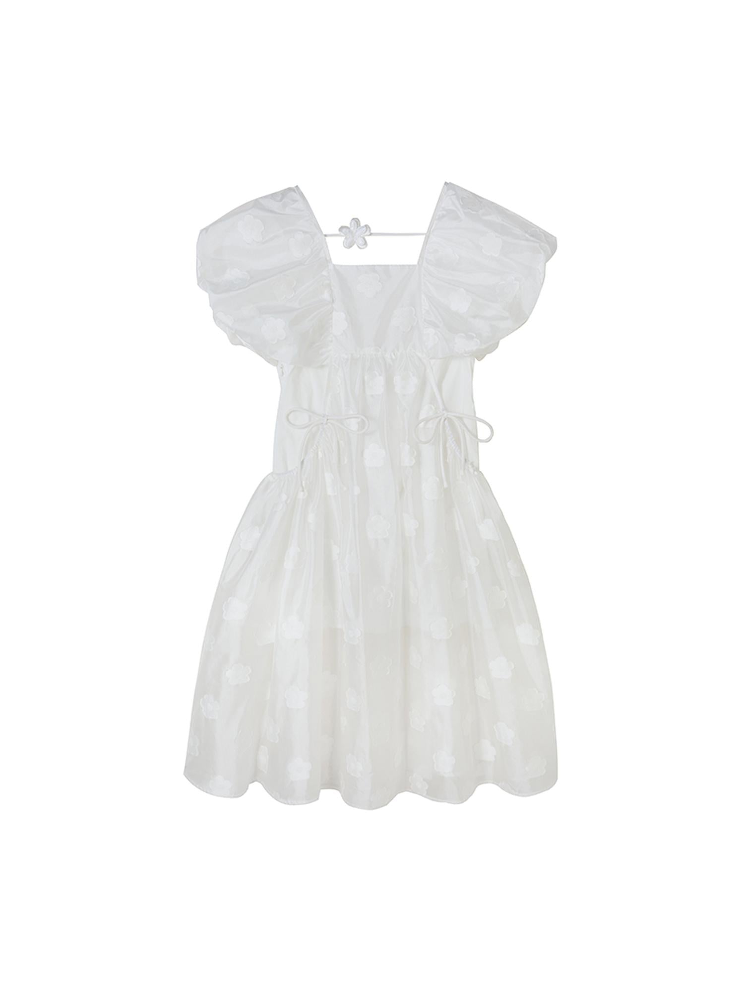 DIDDI MODA Puff Sleeve Smocked Jacquard Princess Maxi Dress