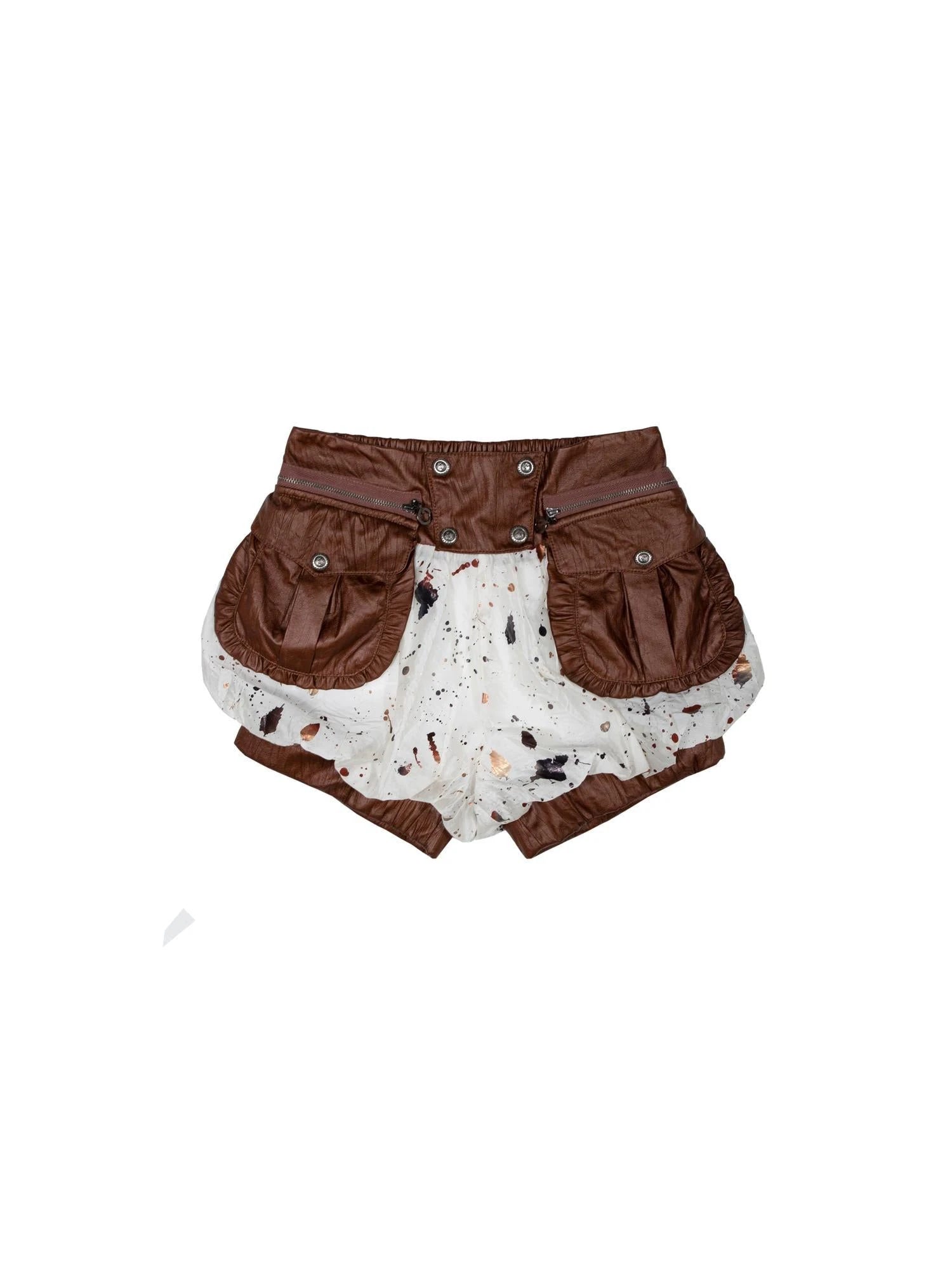 Y2K Punk Puff Shorts Industrial Denim Patchwork Bloomers