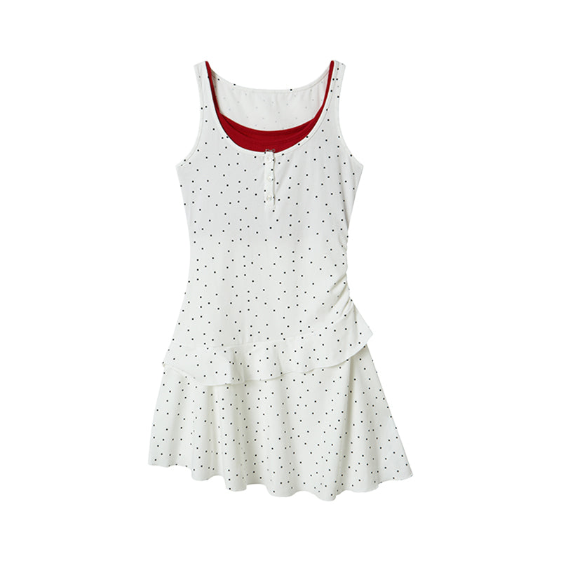 DIDDI MODA Polka Dot Mock Two Piece Sleeveless Bodycon Dress