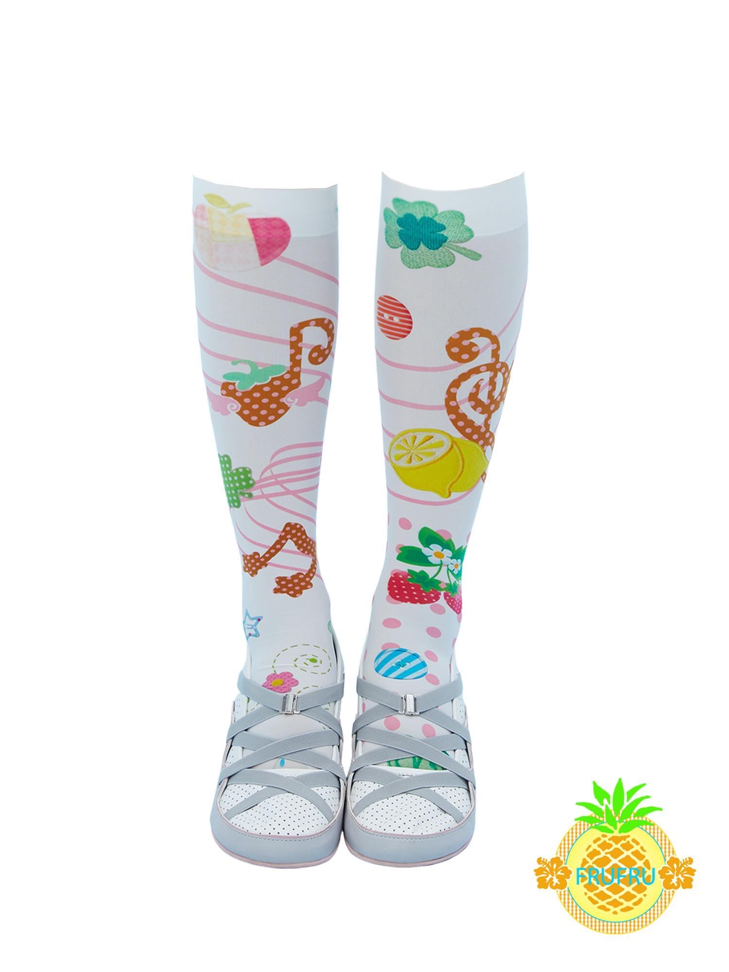 Frufru Gulu Hawaiian Dream Cute Print White Girl Socks High Elasticity