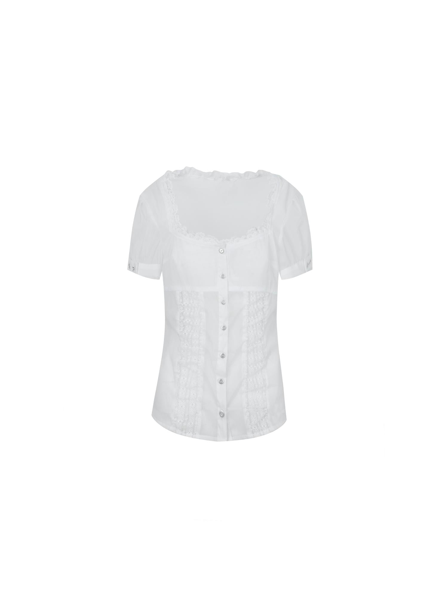 DoublePunch Vintage Lace Trim Princess Sleeve Blouse With Square Neck