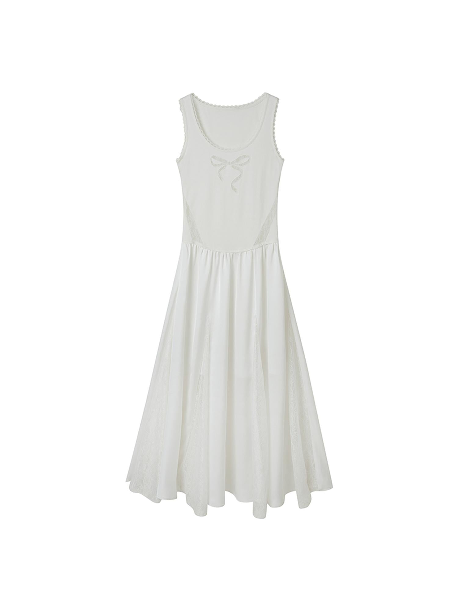 DIDDI MODA Vacation Lace Bow A Line Dress With Floral Embroidery