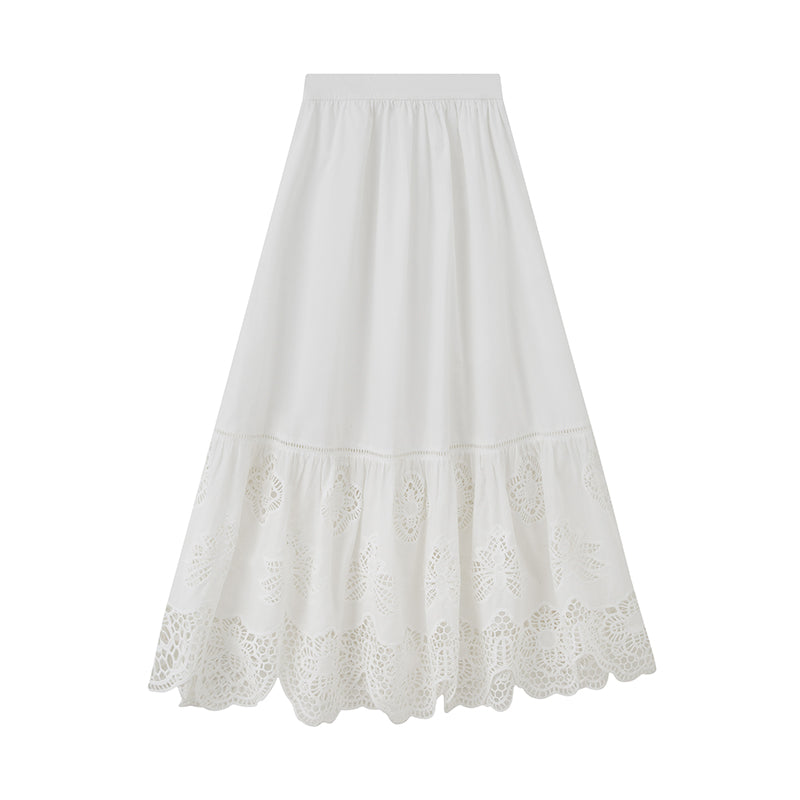 DIDDI MODA Elegant 3D Wave Lace Embroidered Split Hem Skirt