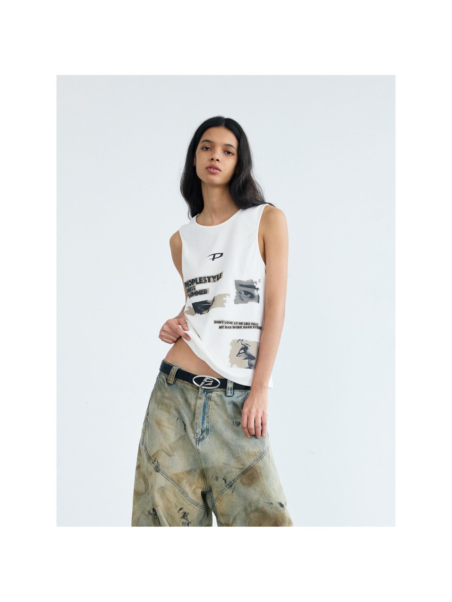 Peoplesense Graffiti Punk Knit Vest Unisex White
