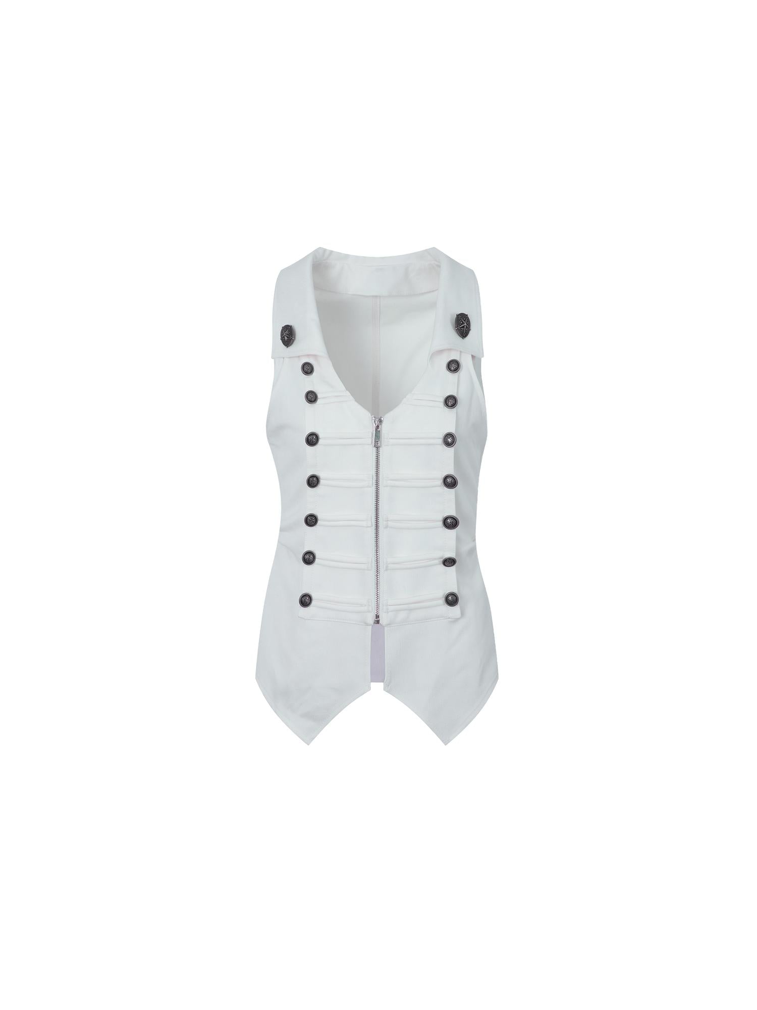 DoublePunch Vintage Metal Button Zip Vest For Women Slim Waist Vests