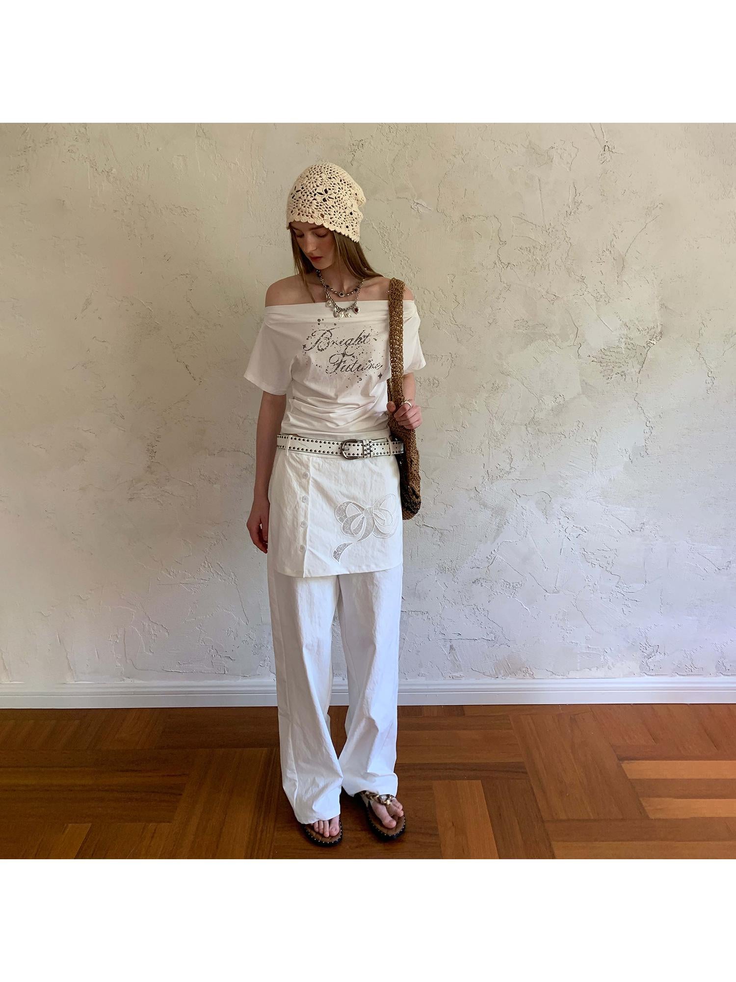 DIDDI MODA Layered Lace Bow Embroidered Wide Leg Culotte Skirt