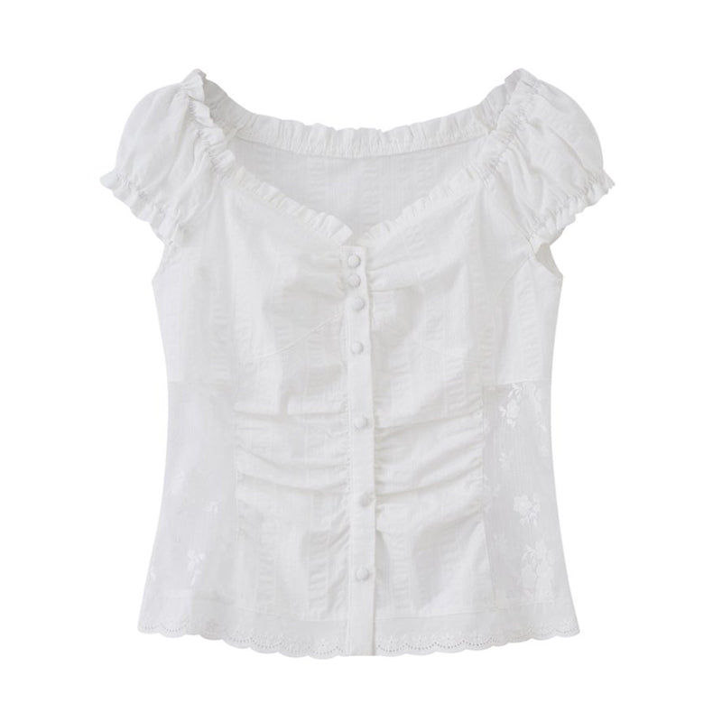 DIDDI MODA Vintage Romantic Lace Trim Cotton Blouse