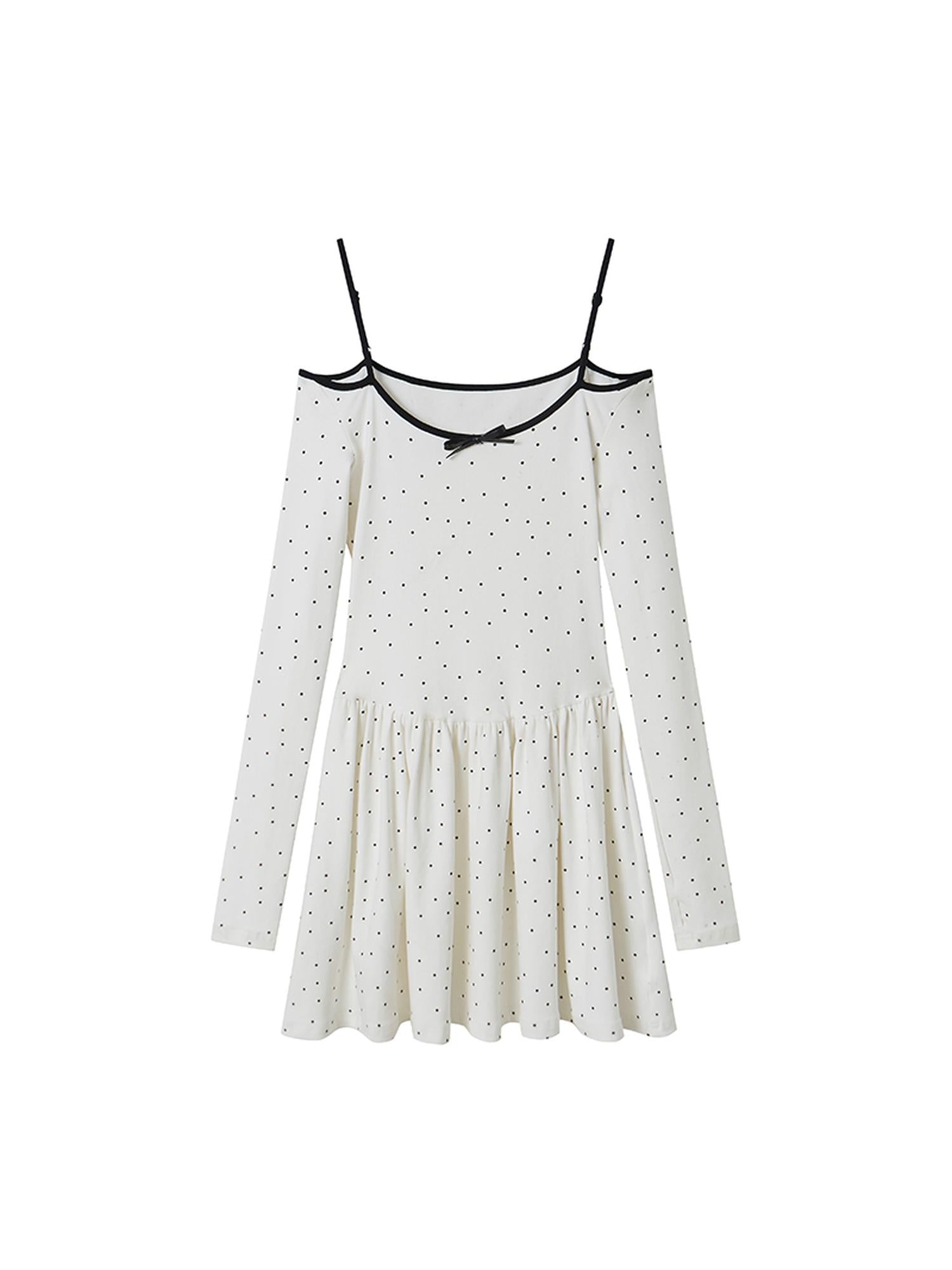 DIDDI MODA Butterfly Dot Colorblock Off Shoulder Knit Dress