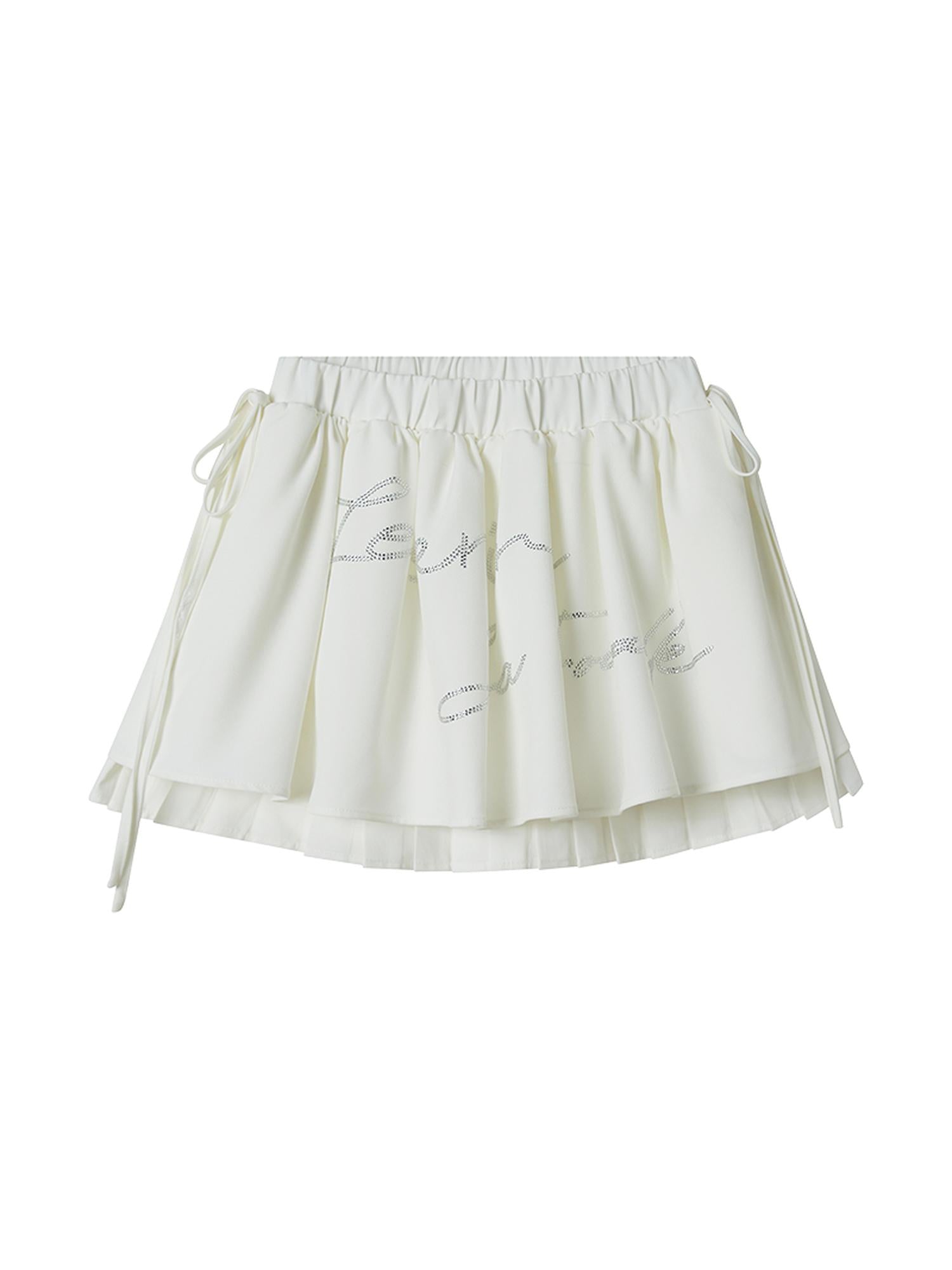 DIDDI MODA Pleated Crystal Embellished Tiered Mini Skirt With Drawstring