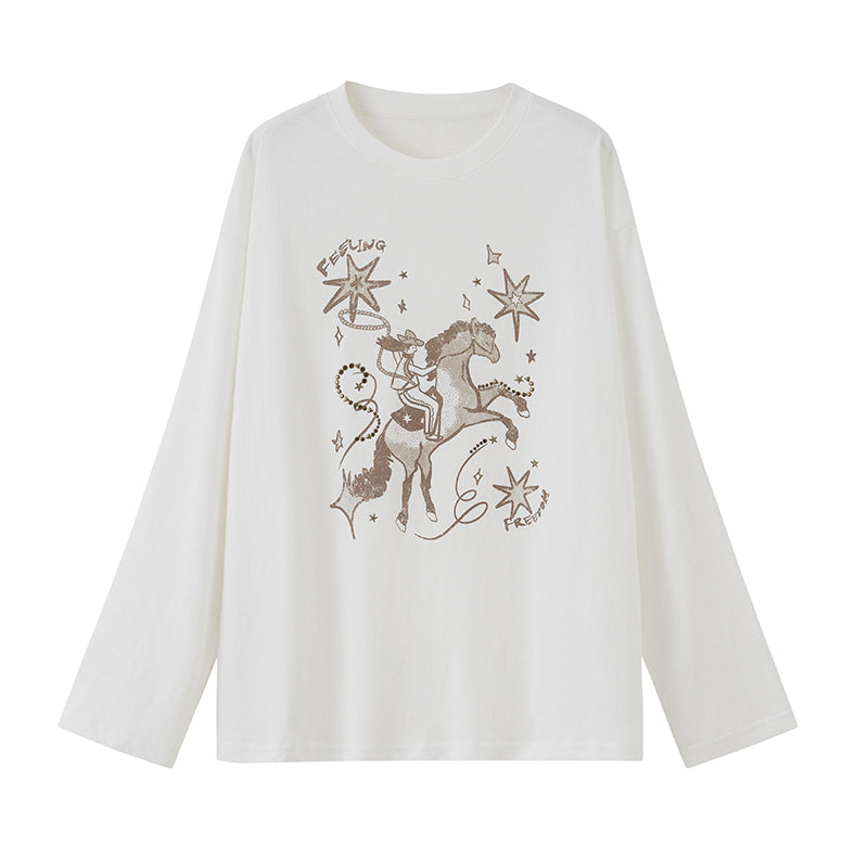 DIDDI MODA Vintage Western Cowboy Embellished Long Sleeve Tee