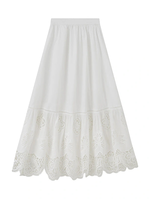 Elegant 3D Wave Lace Embroidered Split Hem Skirt