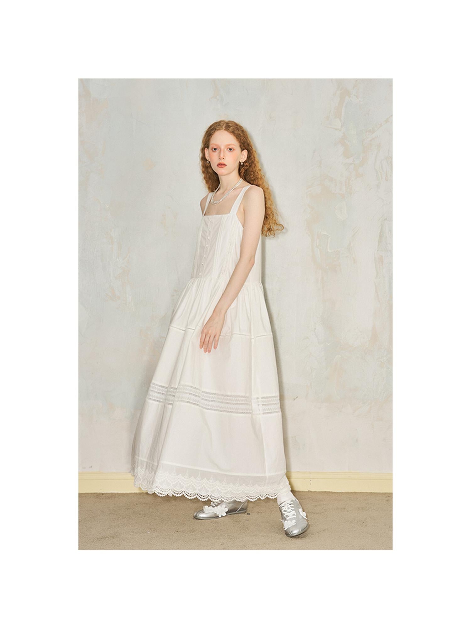 DIDDI MODA Lace Trimmed Square Neck A Line Sundress