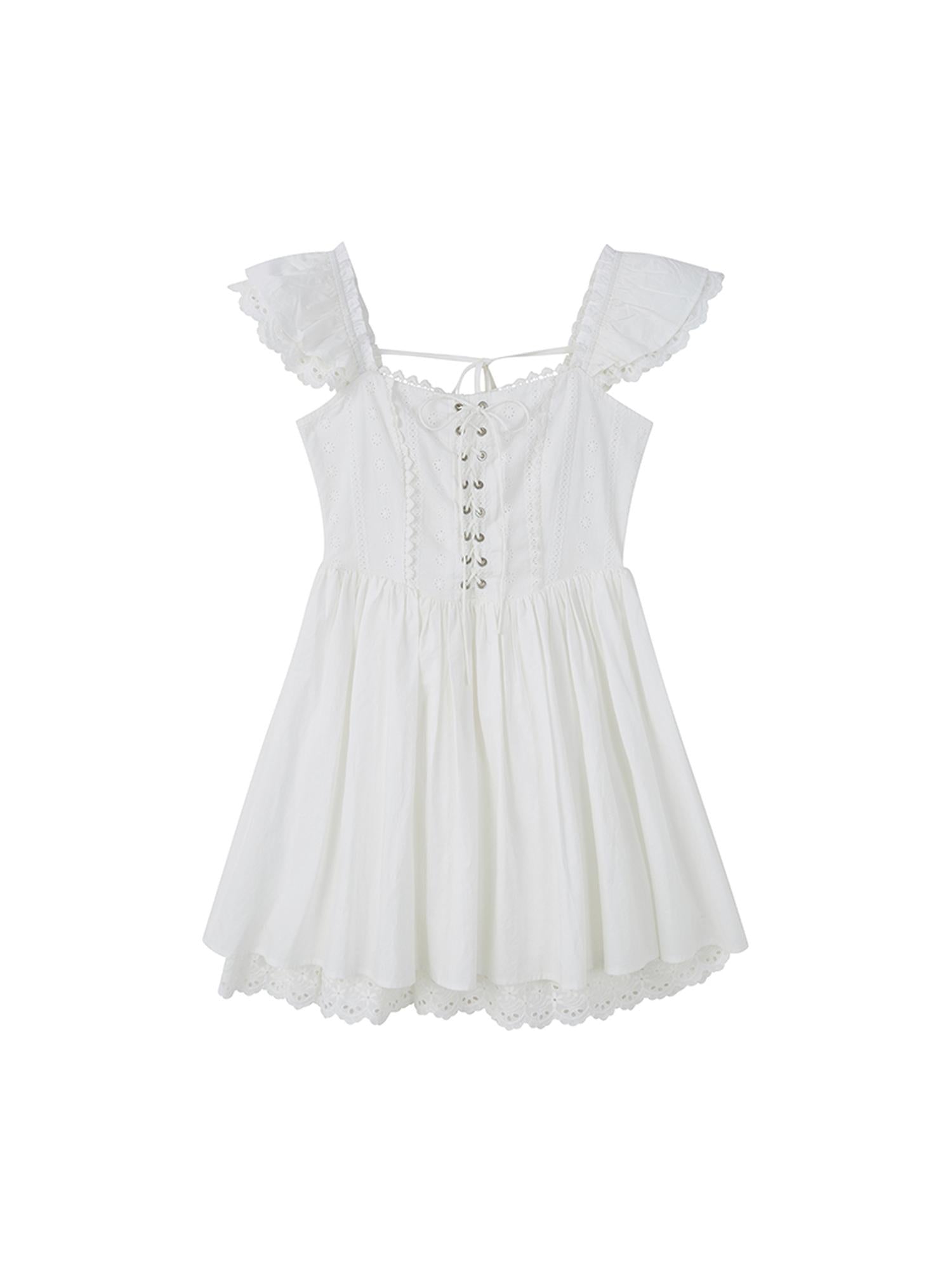 DIDDI MODA Floral Lace Flutter Sleeve A Line Dress