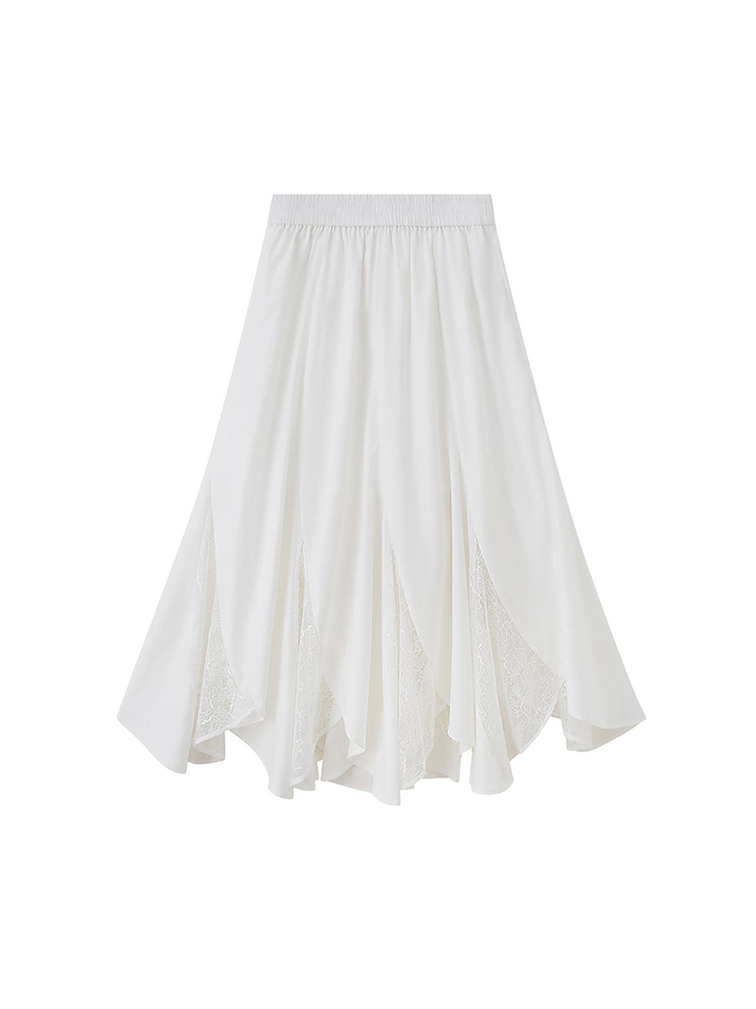 DIDDI MODA Elegant Lace Paneled Fishtail Skirt With Floral Hem