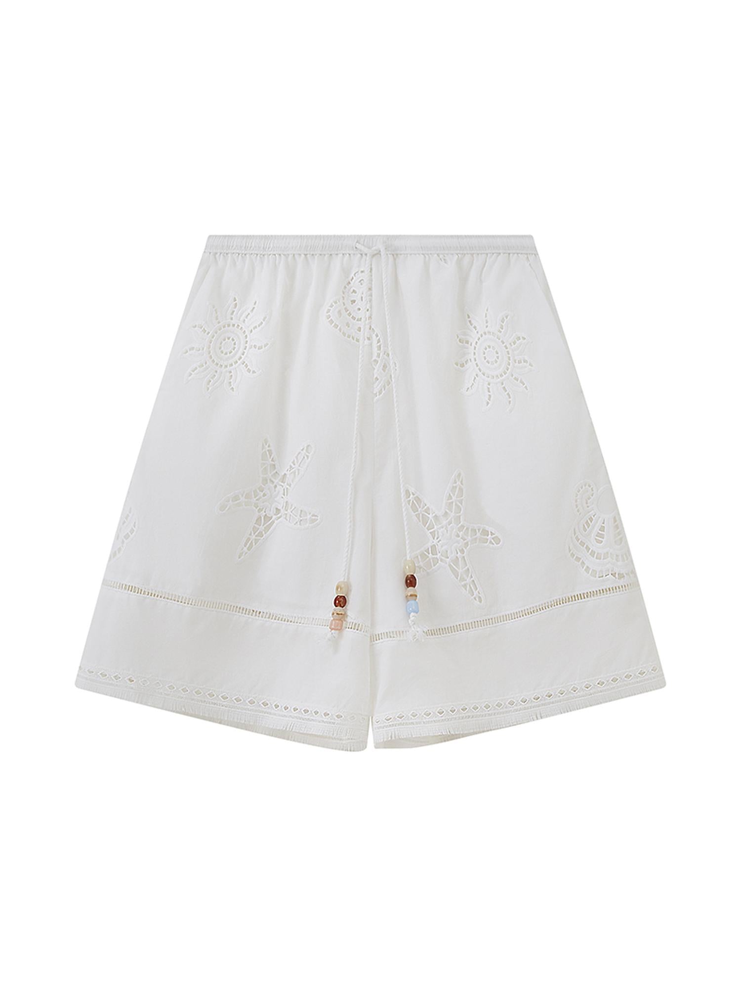 DIDDI MODA Seashell Lace Trim Cotton Shorts