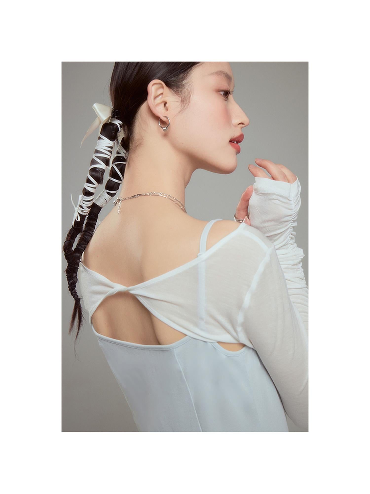 DIDDI MODA Broken Lace Ballet Slip Dress Knit Crop Bolero