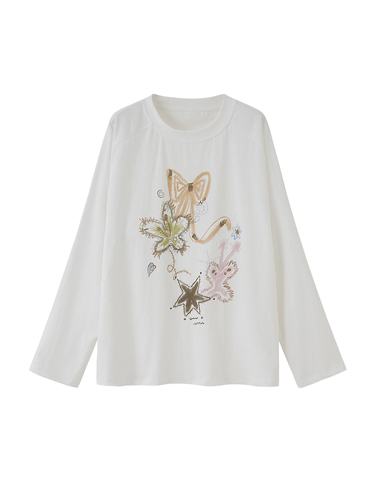 DIDDI MODA Floral Mist Knit Set Sheer Top Tee Shorts