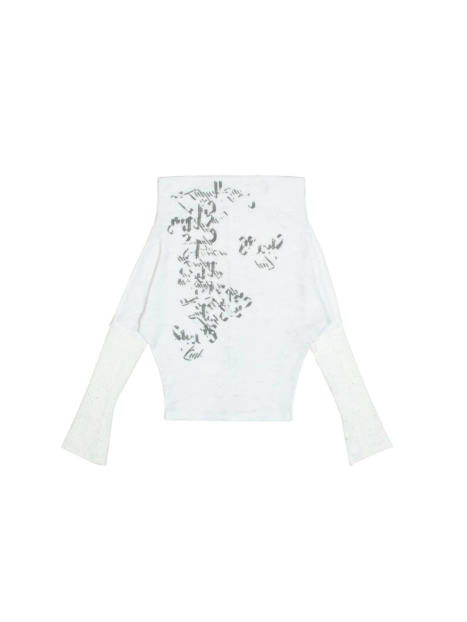 Punk Retro Single Line Collar Graphic Print Stretch Top