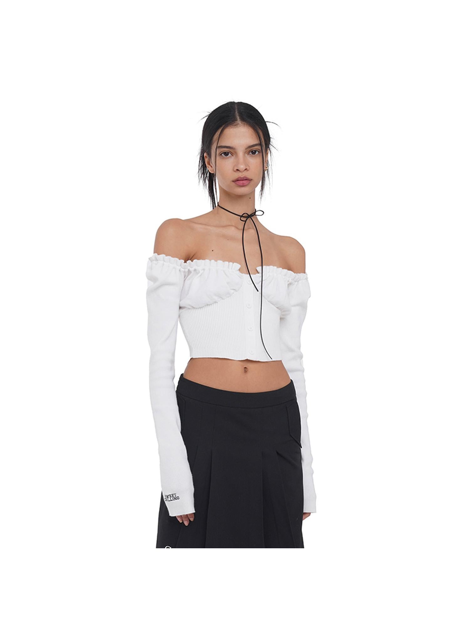 SweetChilling Off Shoulder Puff Sleeve Knit Top & Vest Set Women Sweaters