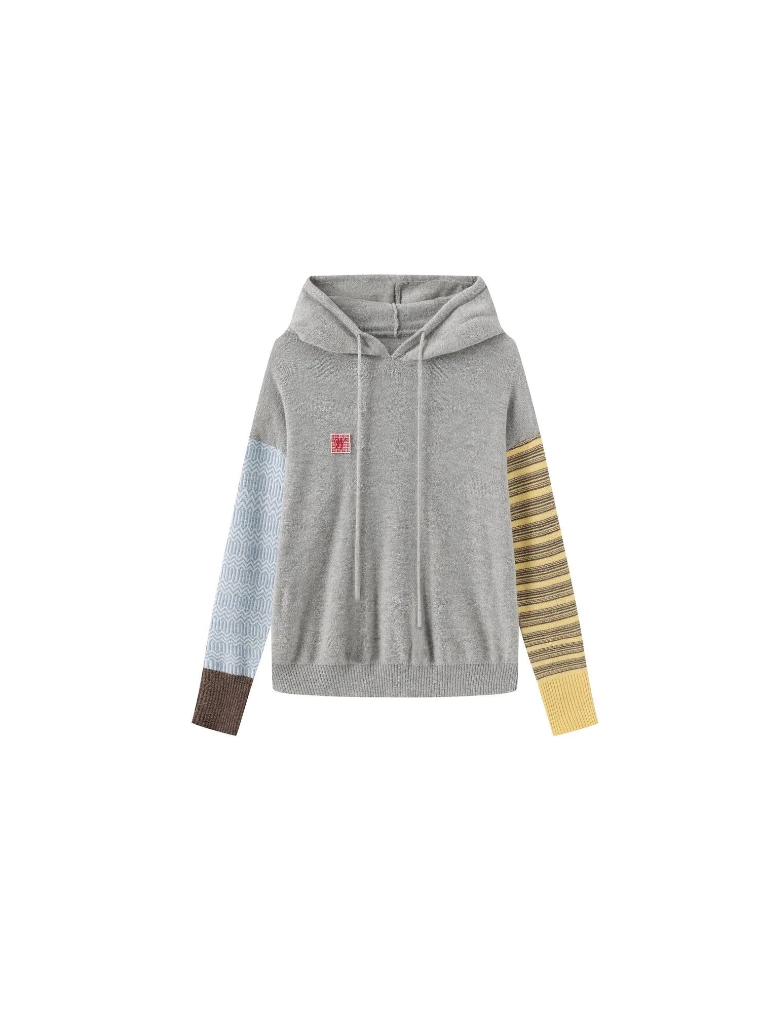 Alpaca Wool Blend Color Block Sleeve Hooded Sweater
