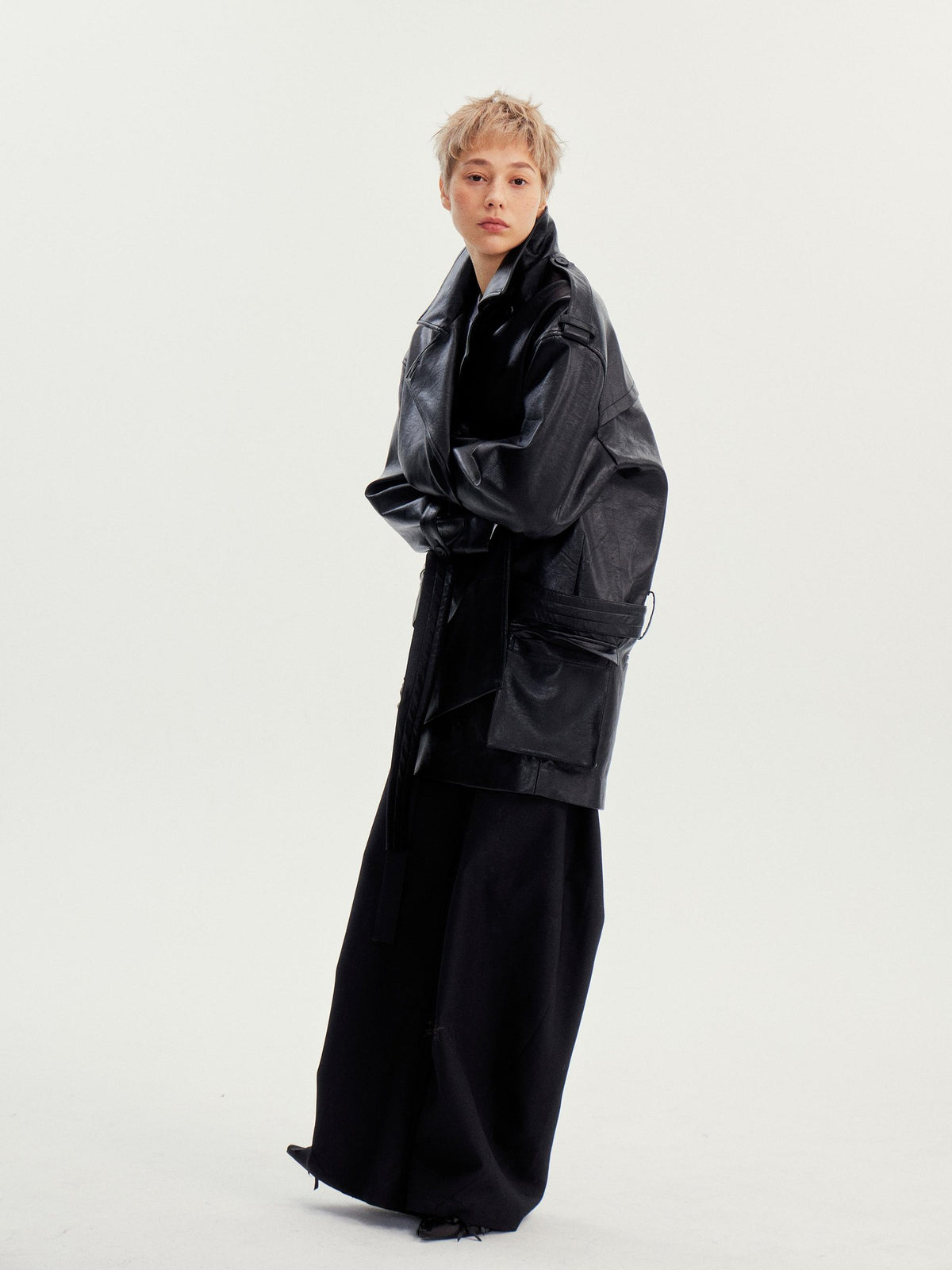 wii wil Belted Stand Collar Midlength Zippered Women&