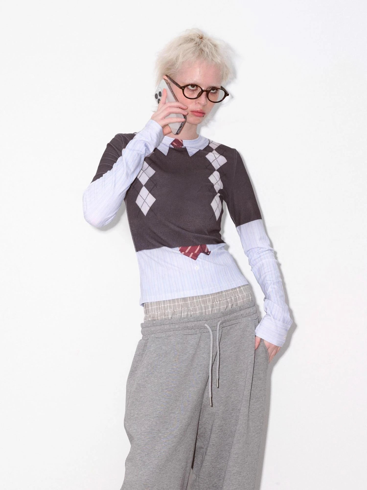 Classic Print Layered Look Knit Top