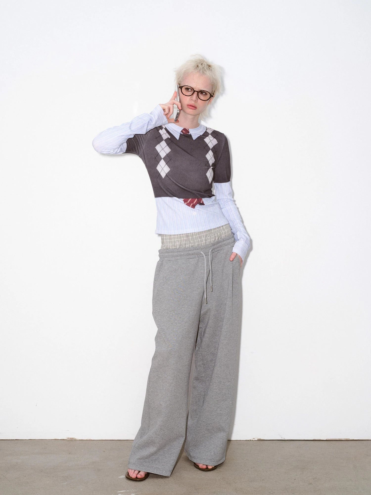 Classic Print Layered Look Knit Top