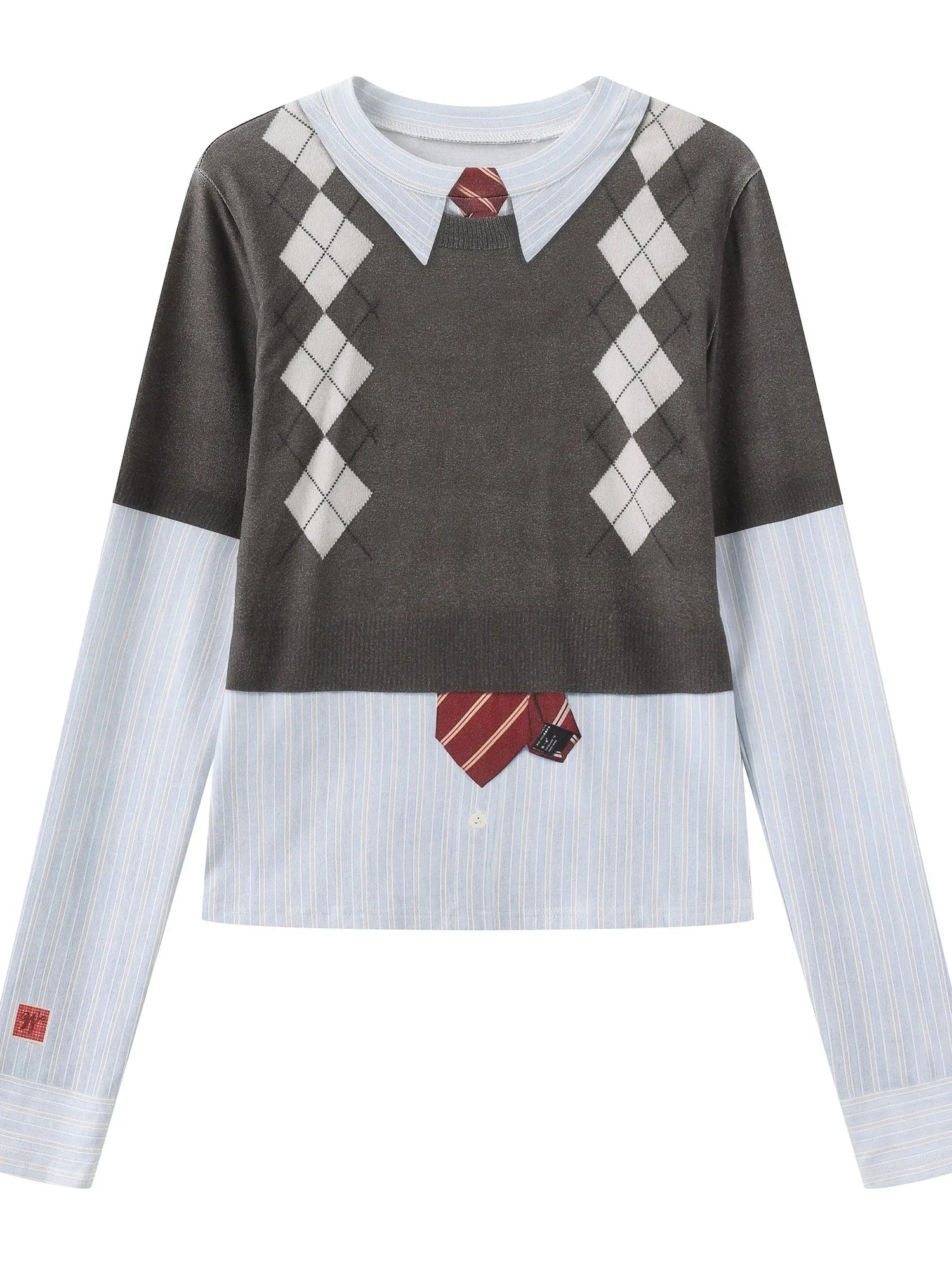 Classic Print Layered Look Knit Top
