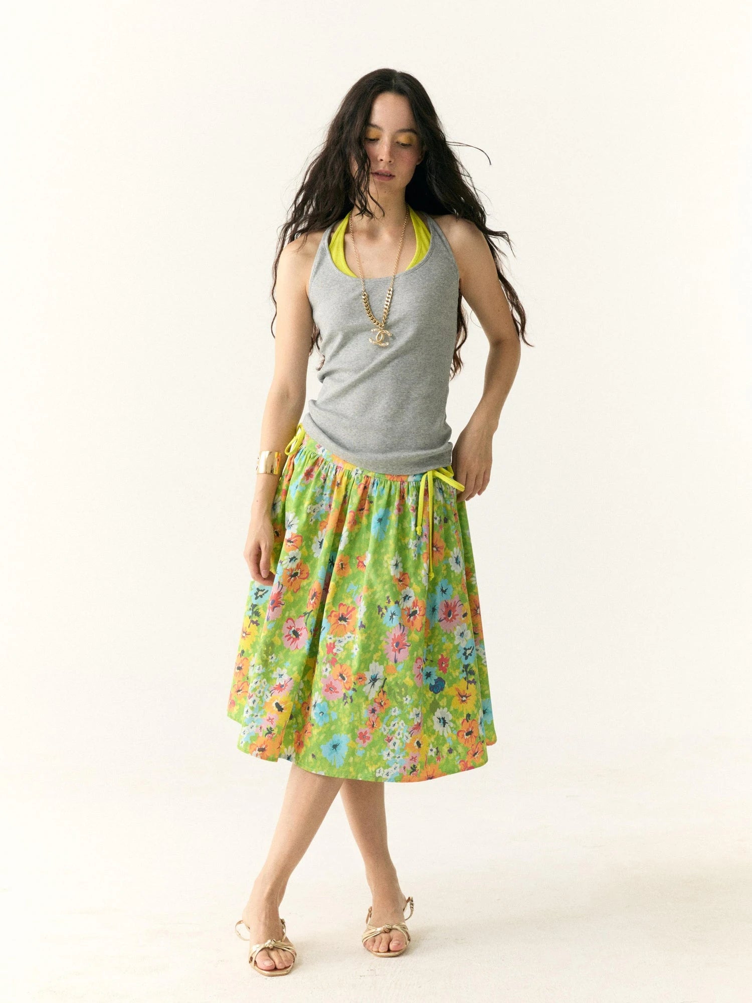Floral Print Resort Midi Skirt with Slit