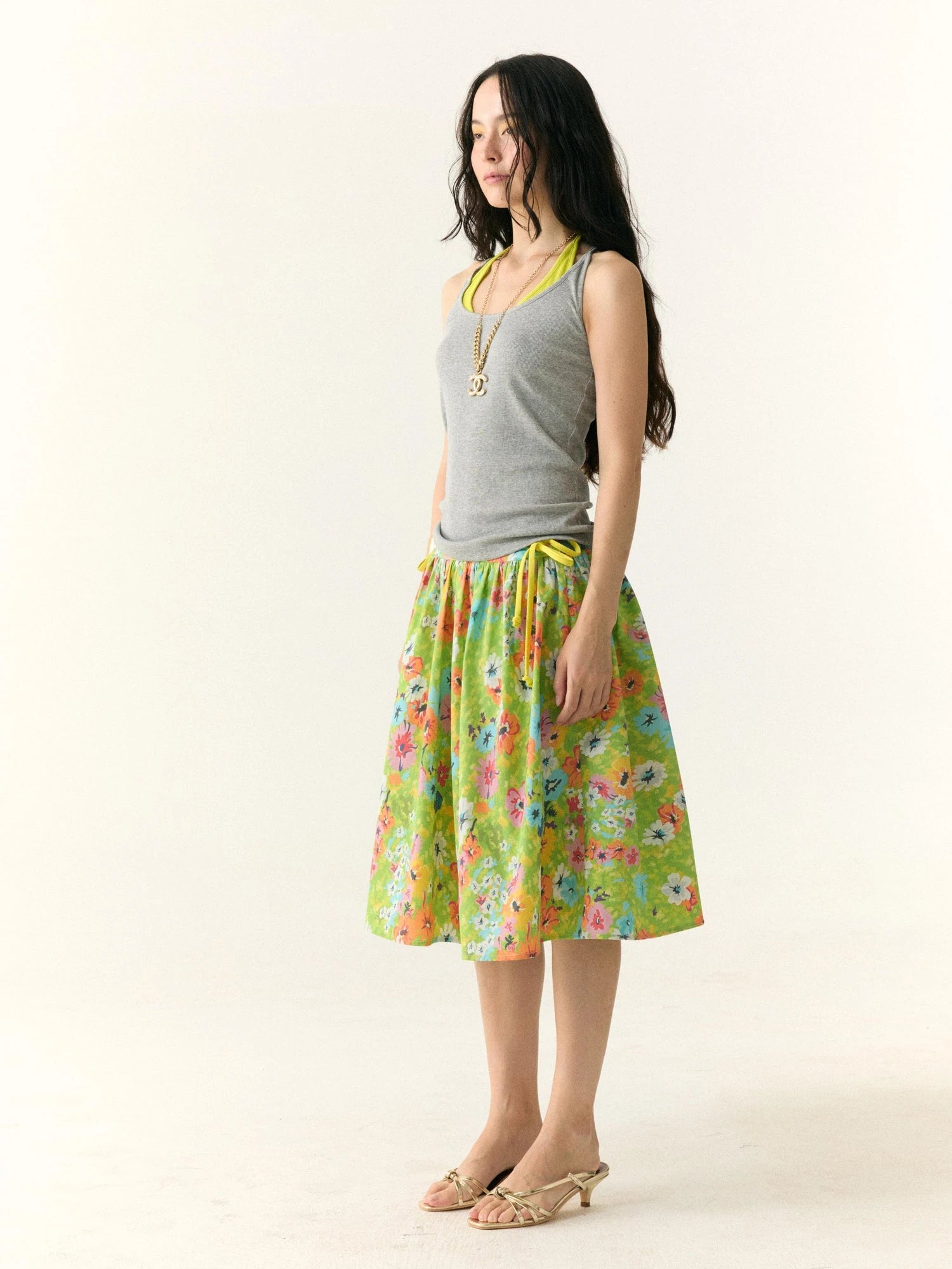 Floral Print Resort Midi Skirt with Slit