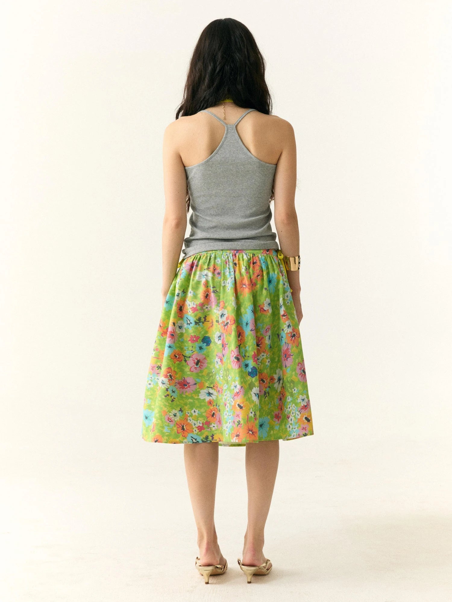 Floral Print Resort Midi Skirt with Slit