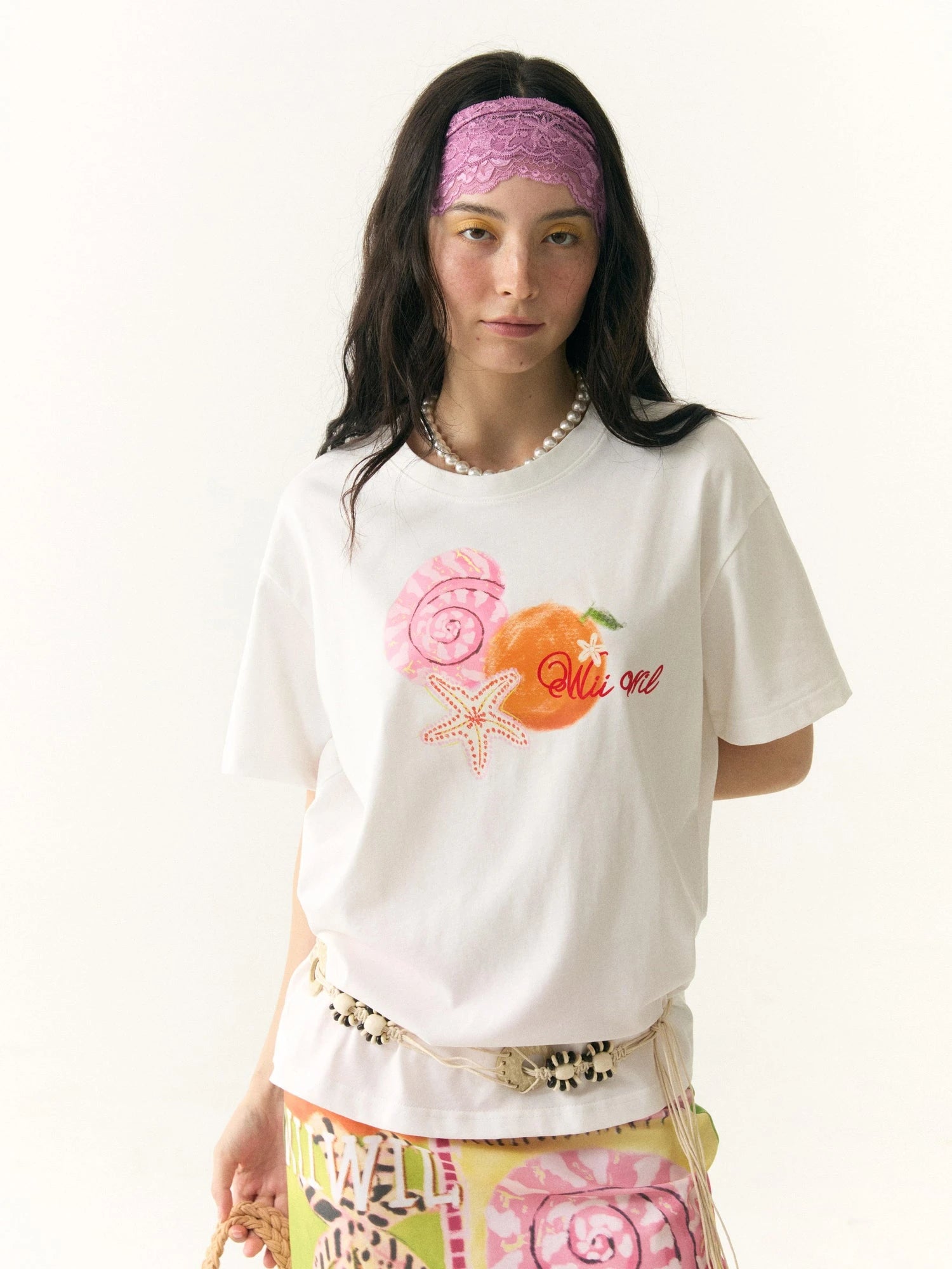 Hand Drawn Starfish Fruit Print T-shirt