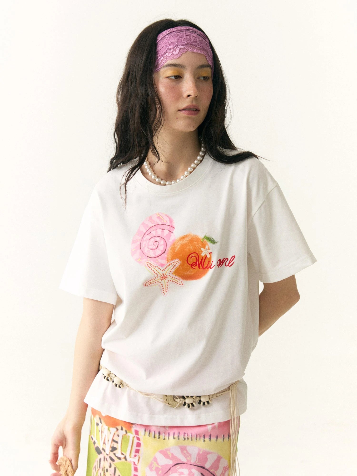 Hand Drawn Starfish Fruit Print T-shirt