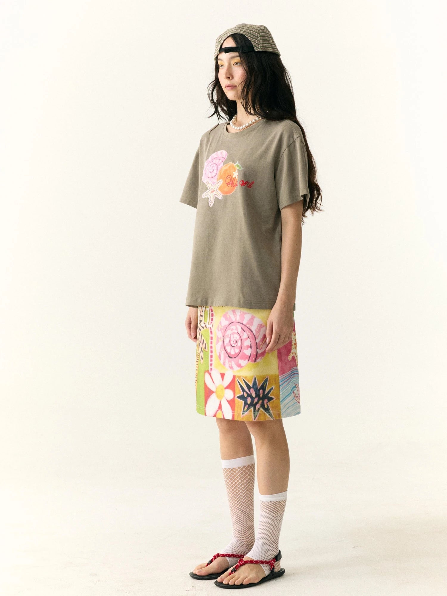 Hand Drawn Starfish Fruit Print T-shirt