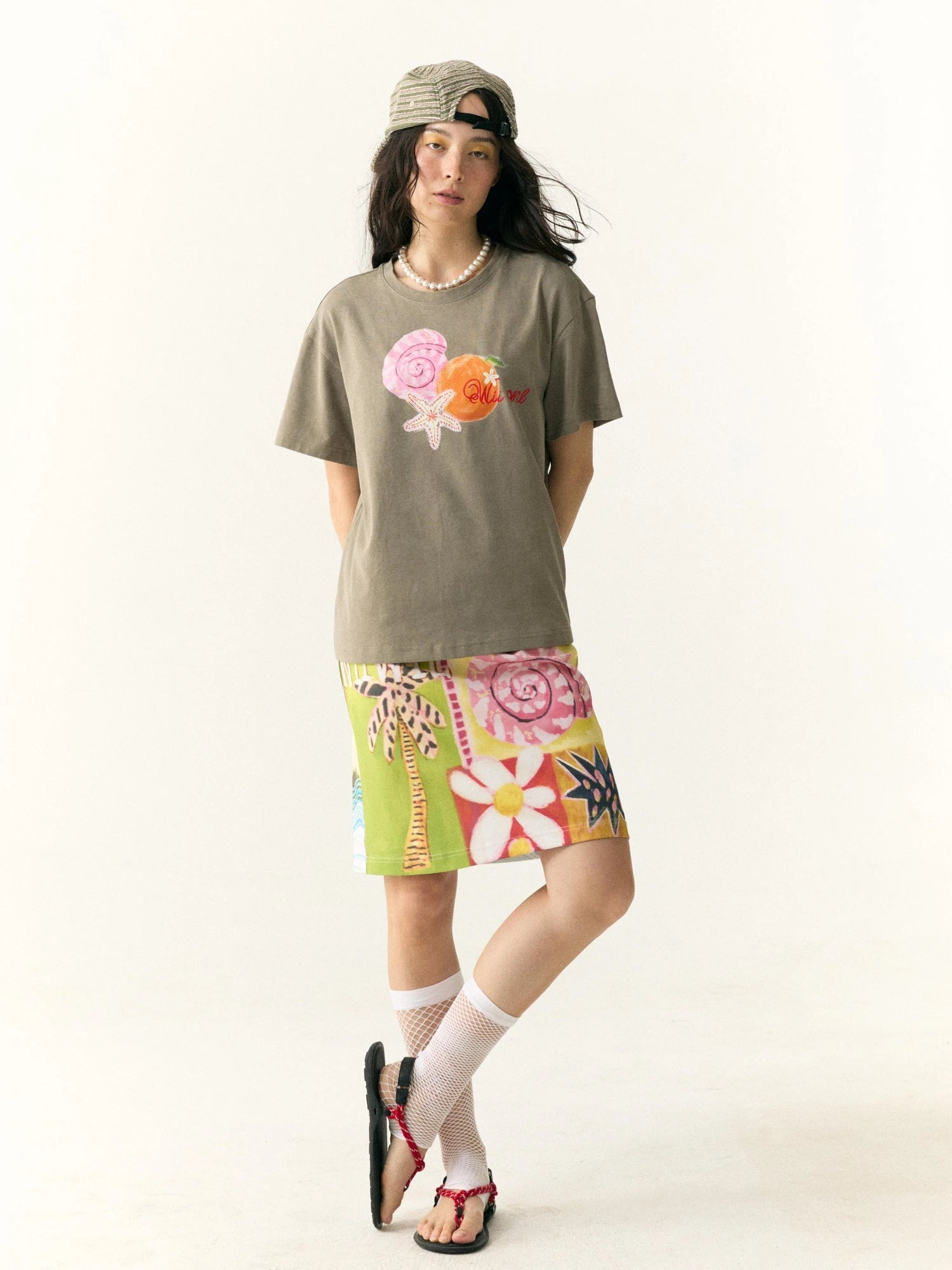 Hand Drawn Starfish Fruit Print T-shirt