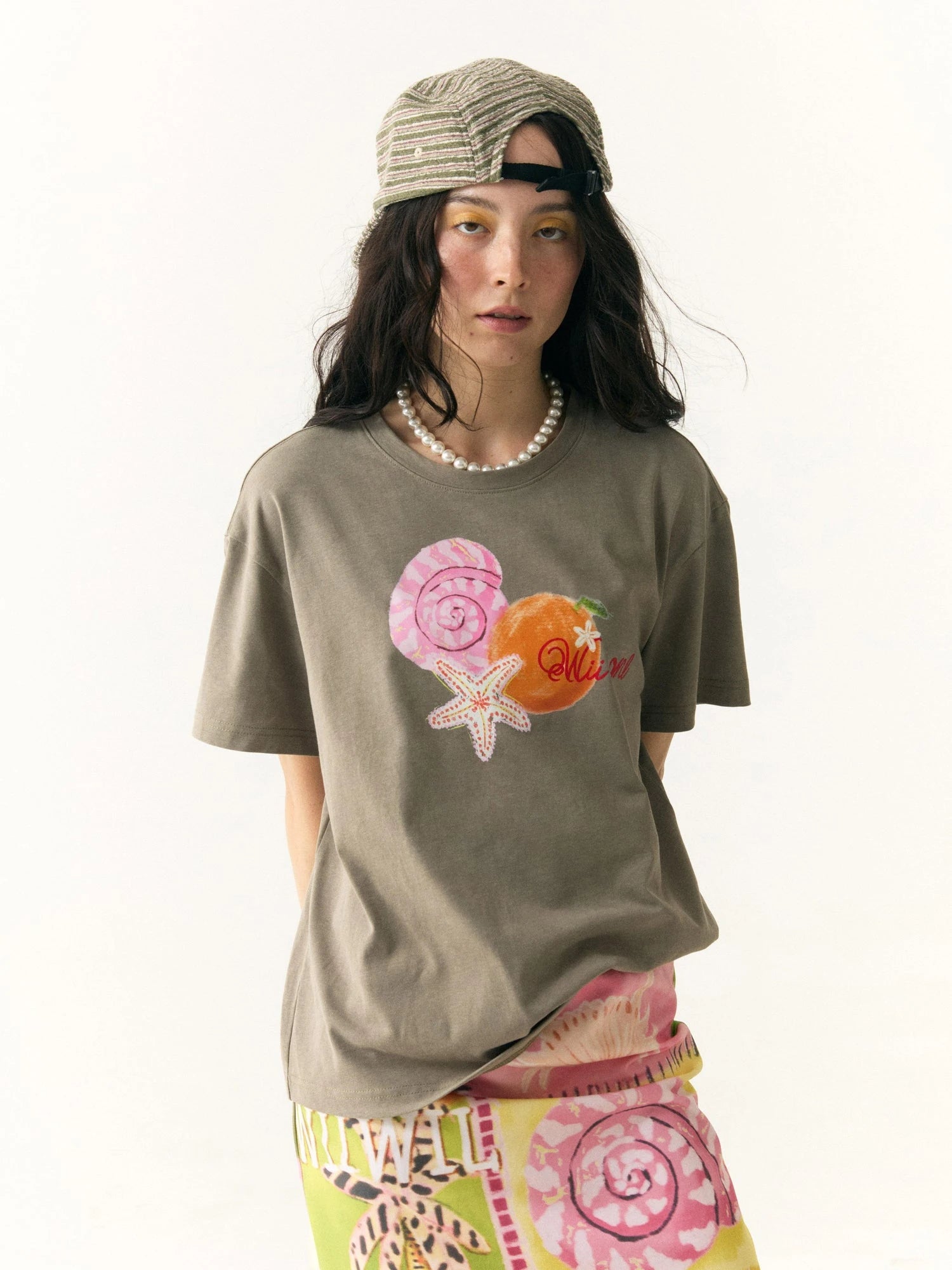 Hand Drawn Starfish Fruit Print T-shirt