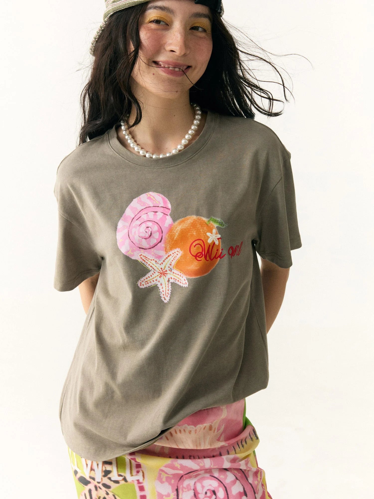 Hand Drawn Starfish Fruit Print T-shirt