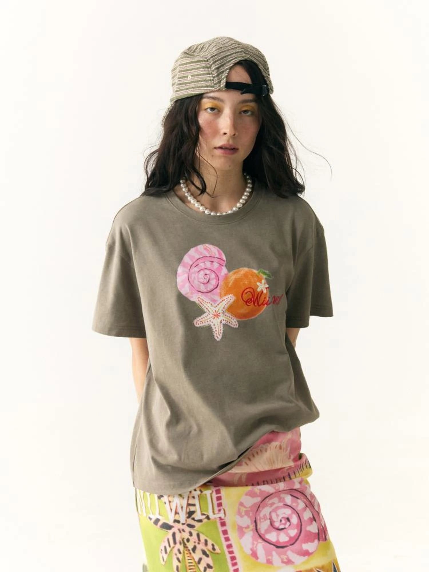 Hand Drawn Starfish Fruit Print T-shirt