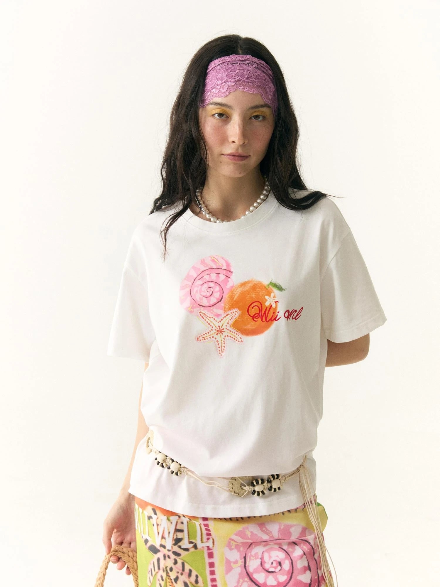 Hand Drawn Starfish Fruit Print T-shirt